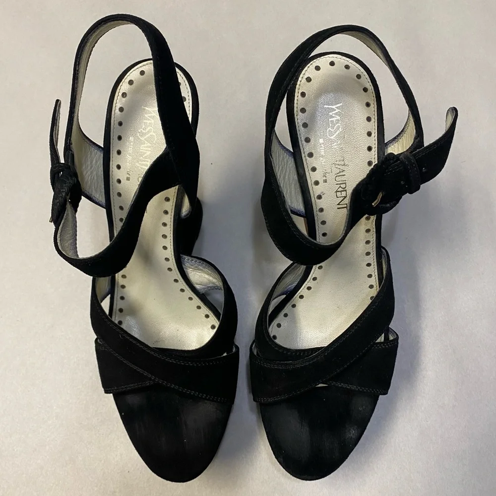 Yves Saint Laurent YSL Platform Wedge Heels Size 8 Suede Rive Gauche Designer